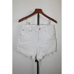 Madewell Women's High Rise White Denim Shorts Raw Hem Size 28